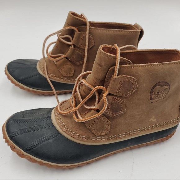Sorel Out 'N About Waterproof Duck Boots Laceup Ankle Tan - Women's Size 8 - Picture 3 of 6